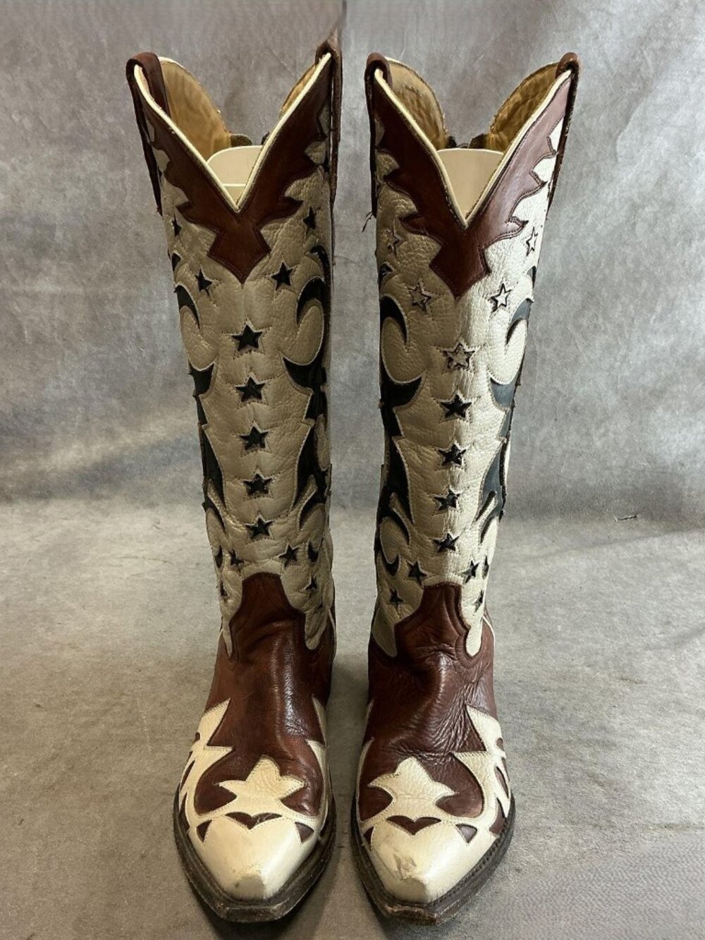 Stetson Liberty western Boots, tall size 9 zip back, 2" heel, brn, crm black